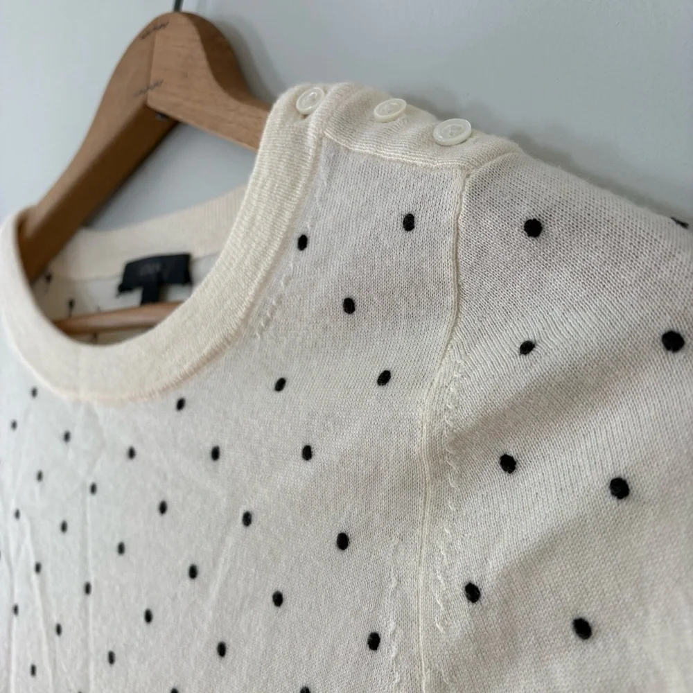 J.Crew Merino Wool Polka Dot Sweater Cream Ivory Crewneck Lightweight Sz XS